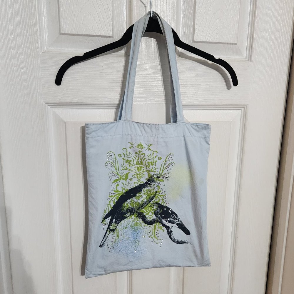 Jeweled bird print tote bag